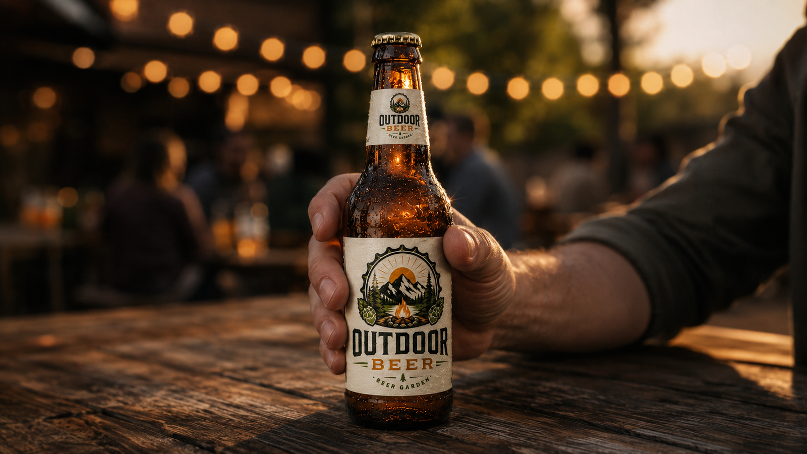 Outdoor Beer bottle concept in an outdoor beer garden