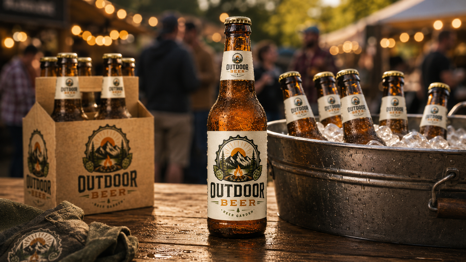 Outdoor Beer bottle concept in an outdoor beer garden