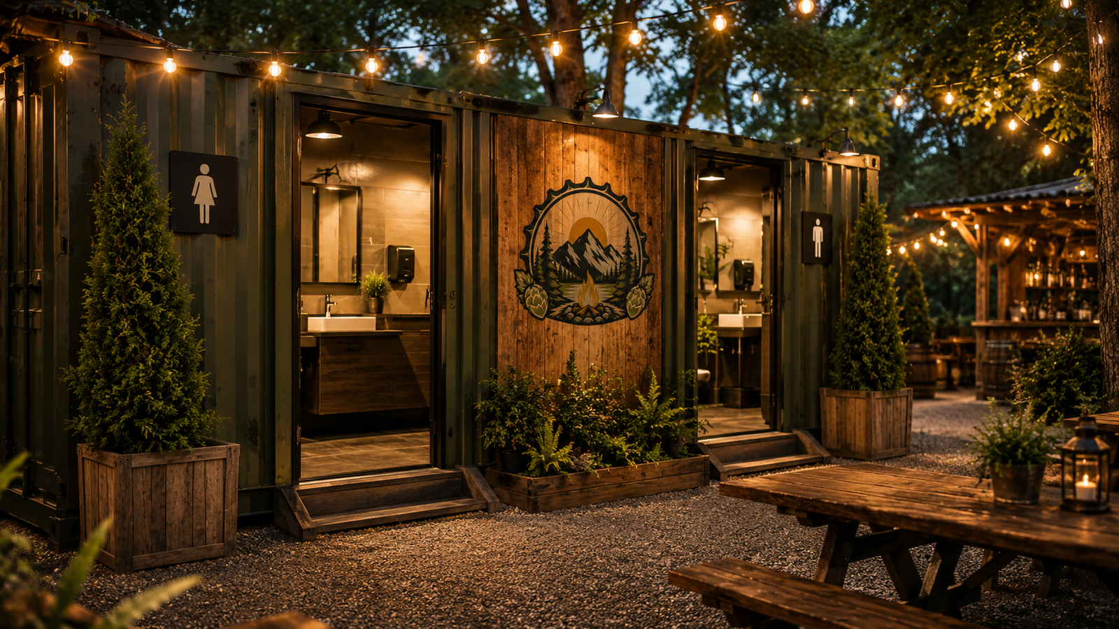 Outdoor Beer container bathroom concept